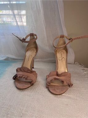 Jessica Simpson Dusty Pink Ruffle Ankle-Strap Heels